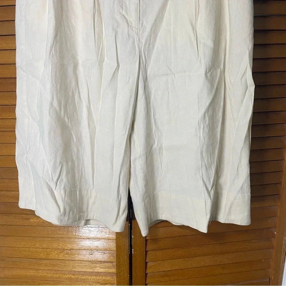 Meave By Anthropologie Long Lined Linen Blend Ivory Shorts Size 8 - Picture 5 of 9